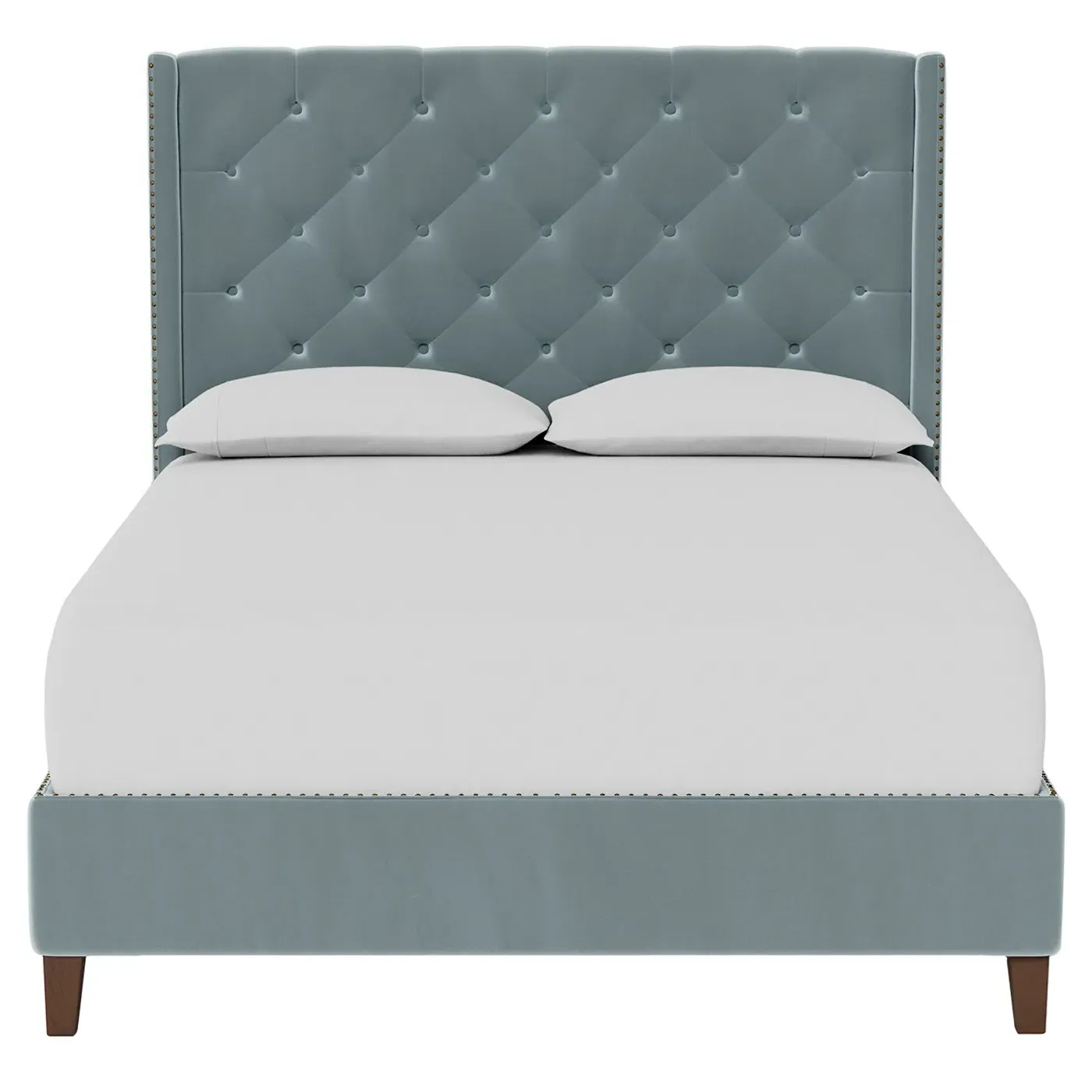 Beckett Queen Size Bed Frame - Saltwater Blue, Velvet