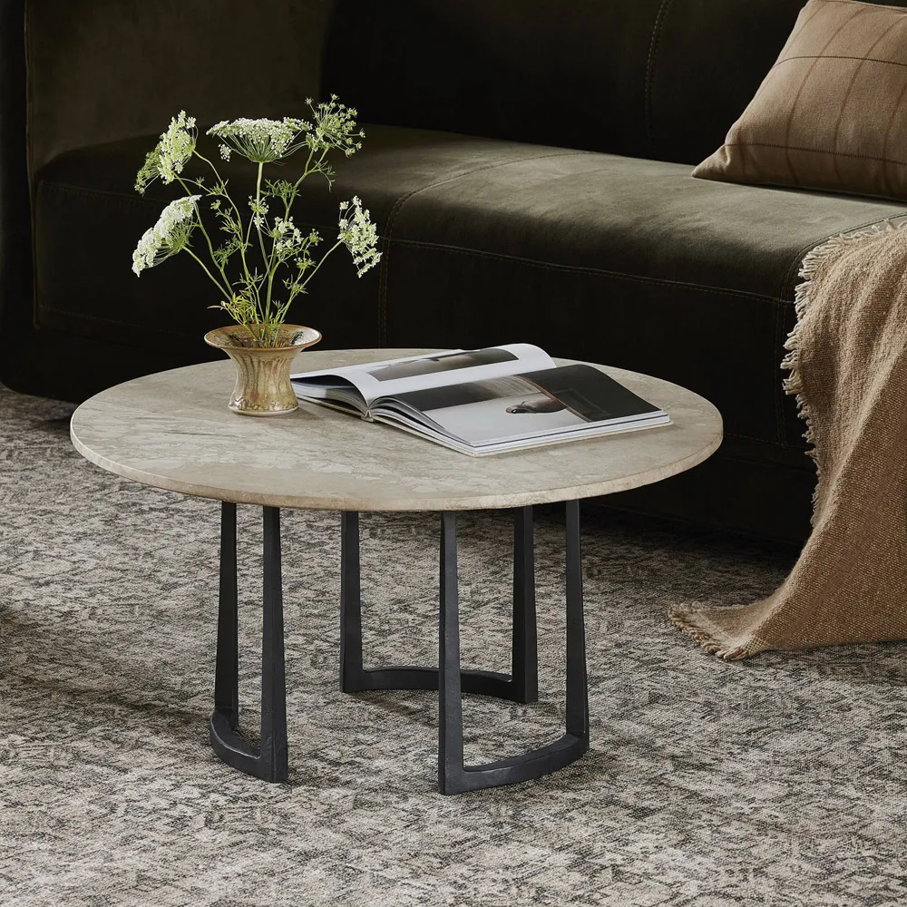 Beckett Round Coffee Table - Cream, Marble
