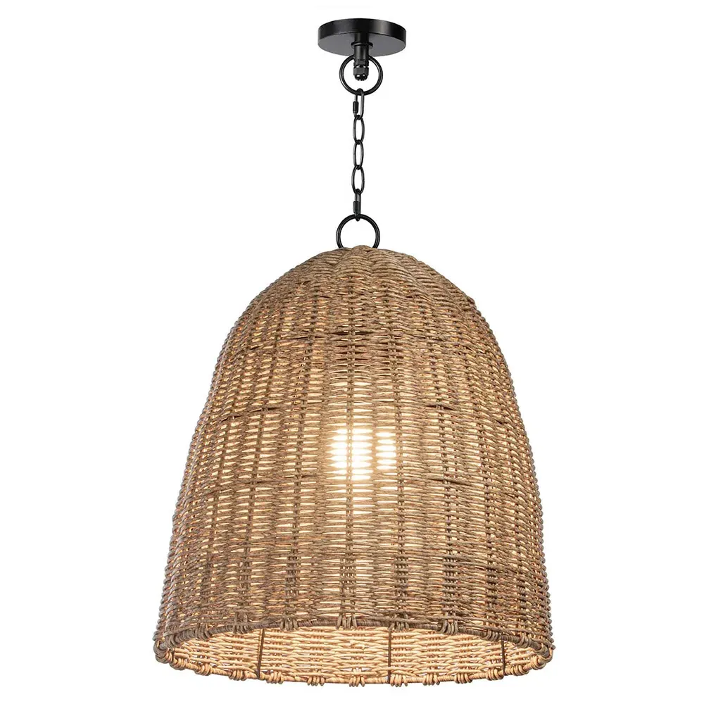 Beehive Small Woven Rattan Outdoor Pendant - Brown