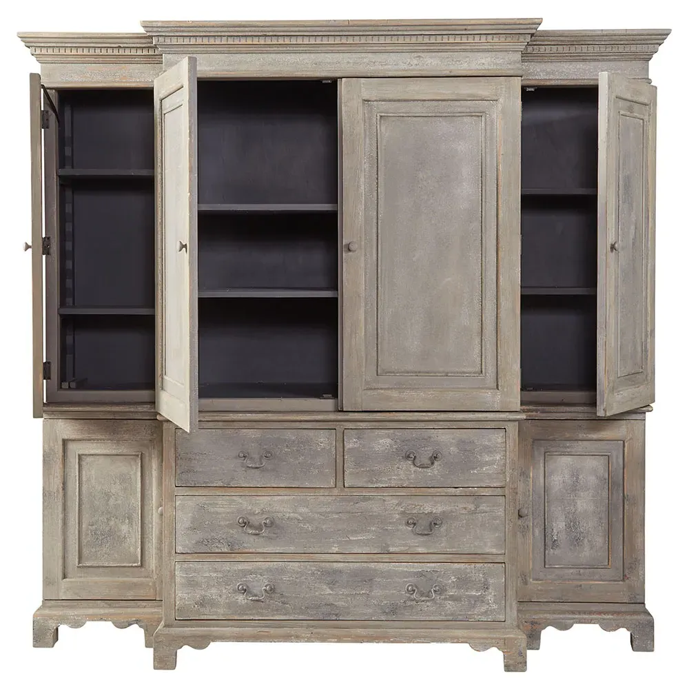 Belinda China Cabinet with Adjustable Shelves - Grey, Pine