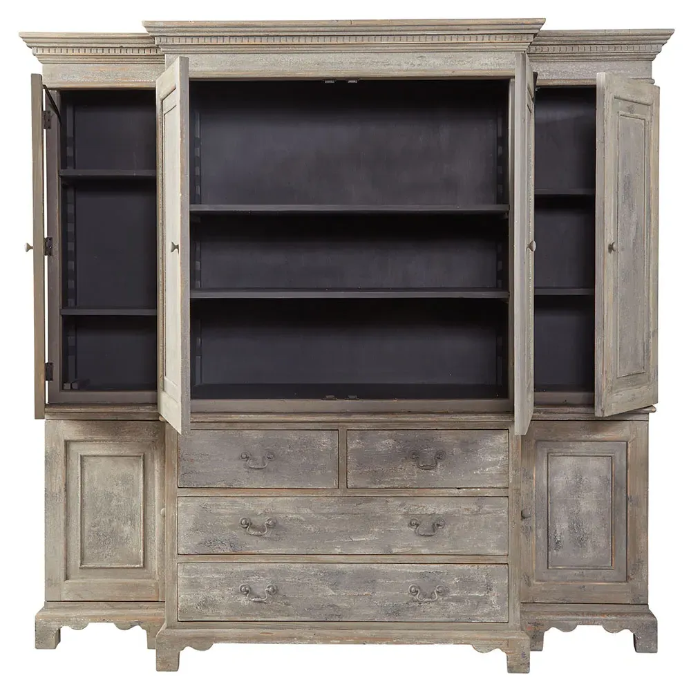 Belinda China Cabinet with Adjustable Shelves - Grey, Pine