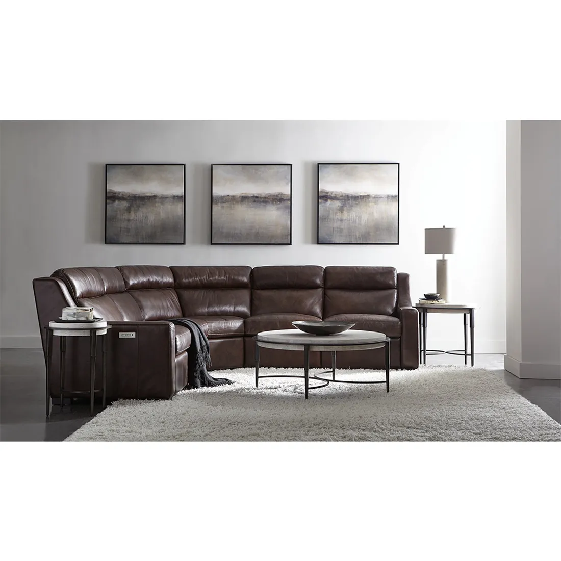 Belinda Round Coffee Table - Brown, Travertine