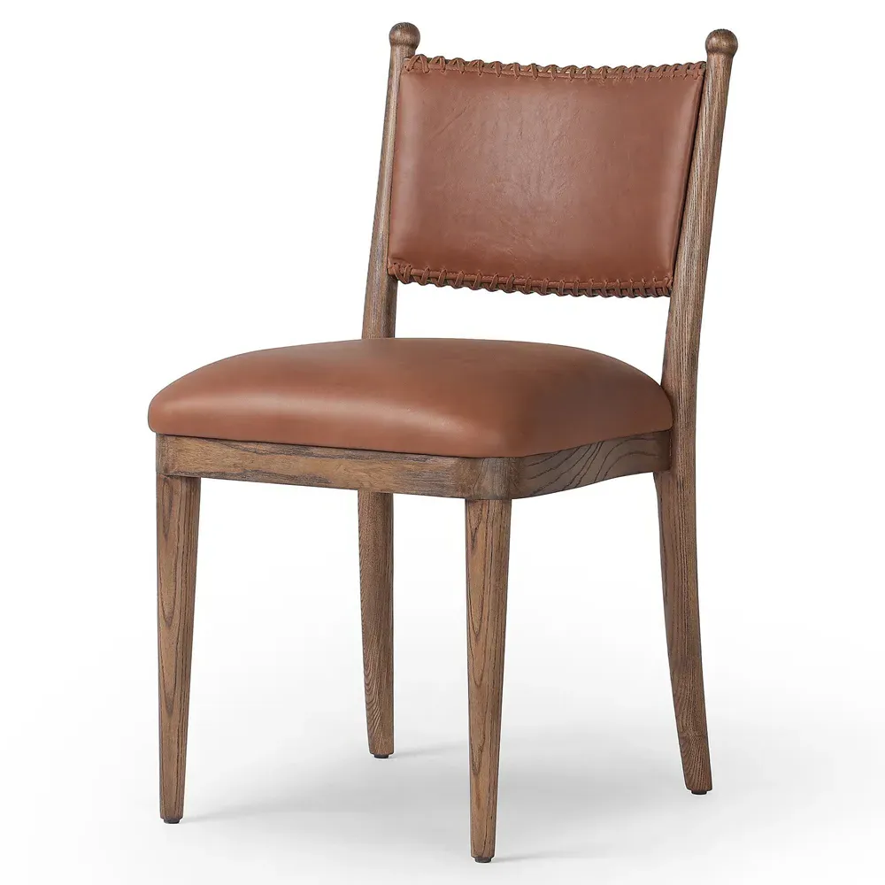 Bella Dulane Mahogany Leather Dining Chair - Walnut