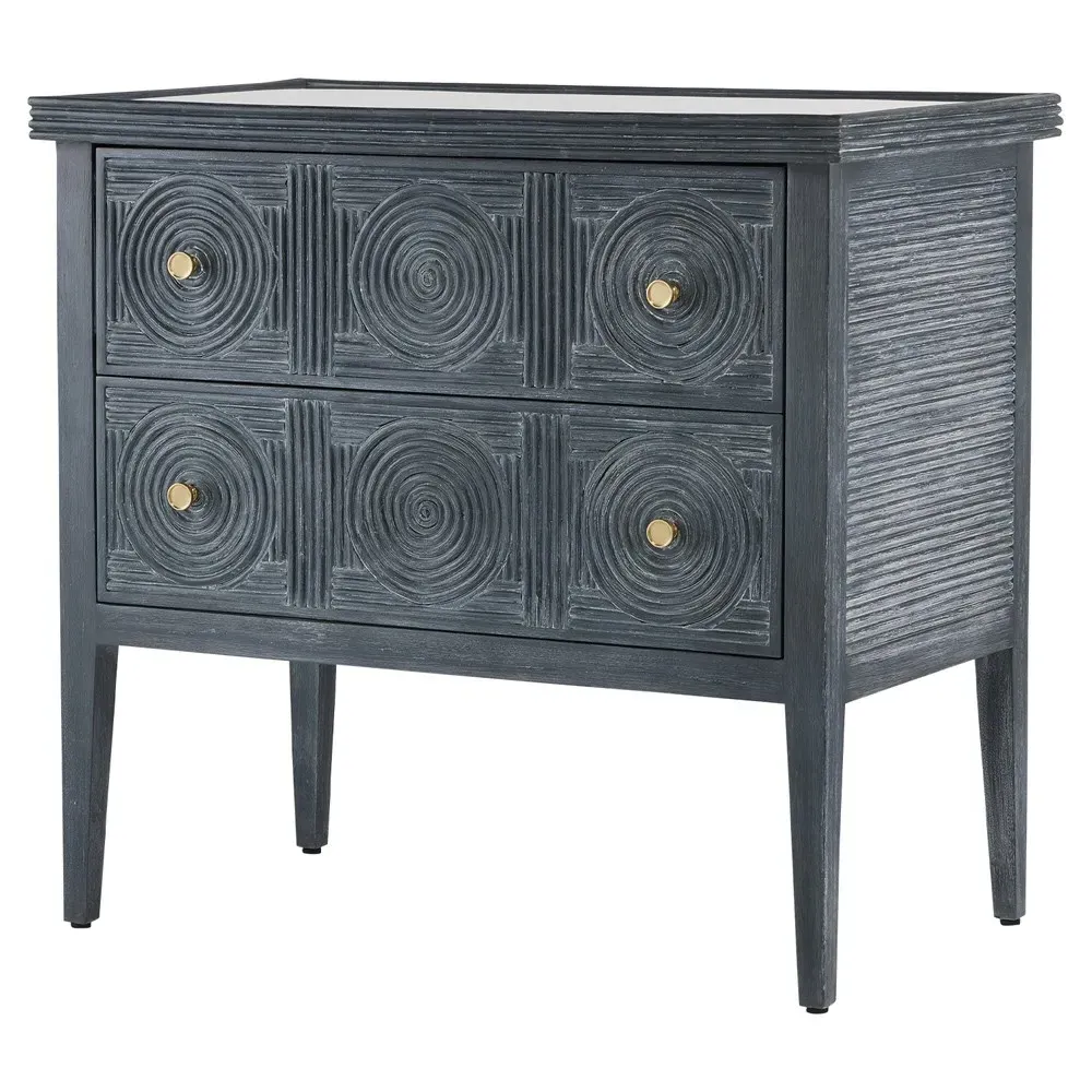 Bella Rattan Wood Chest - Blue