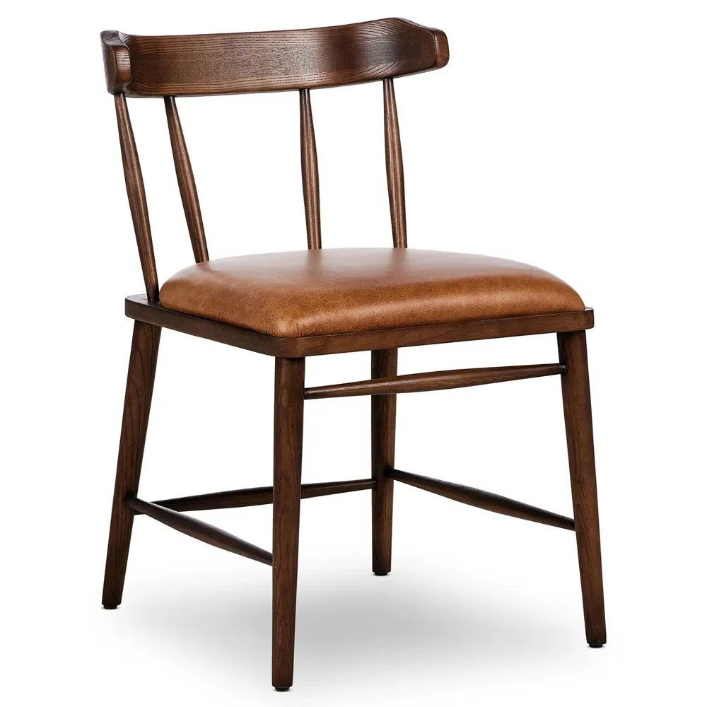 Bella Windsor Dining Side Chair - Brown, Leather