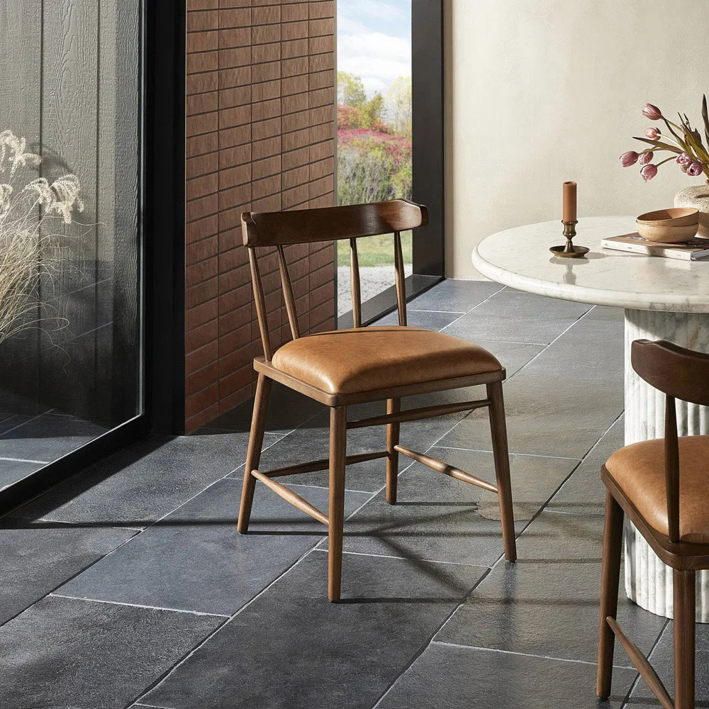 Bella Windsor Dining Side Chair - Brown, Leather