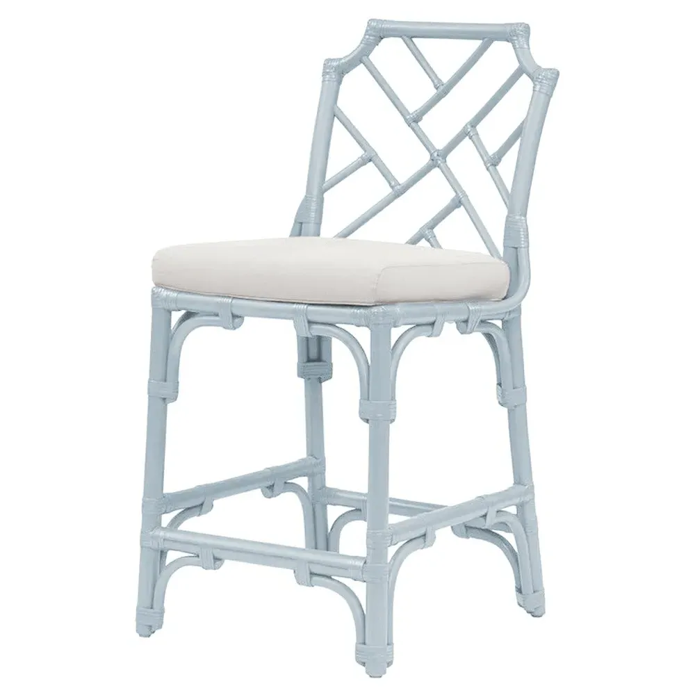 Bella Woven Rattan Counter Stool - Light Blue