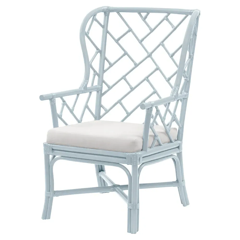 Bella Woven Rattan Wing Chair - Light Blue