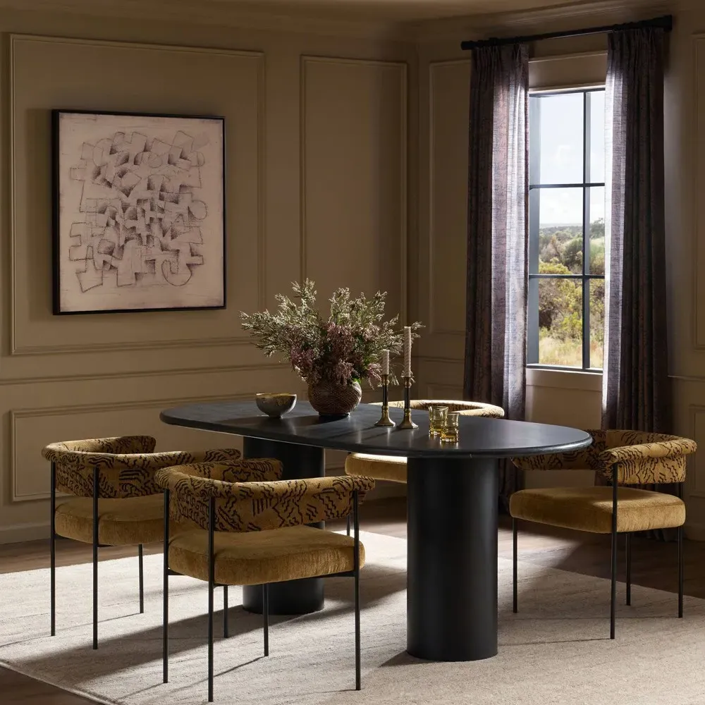 Belle Oval Dining Table - Black, Marble