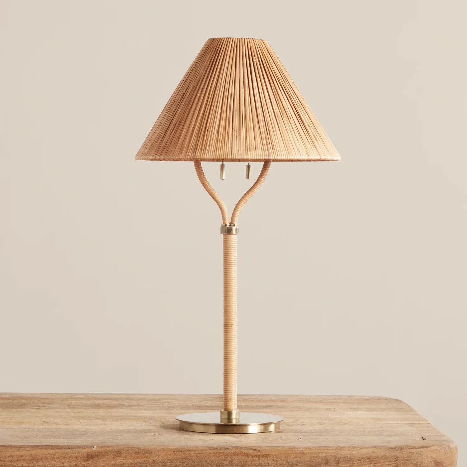 Belle Rattan Table Lamp - Natural, Brass