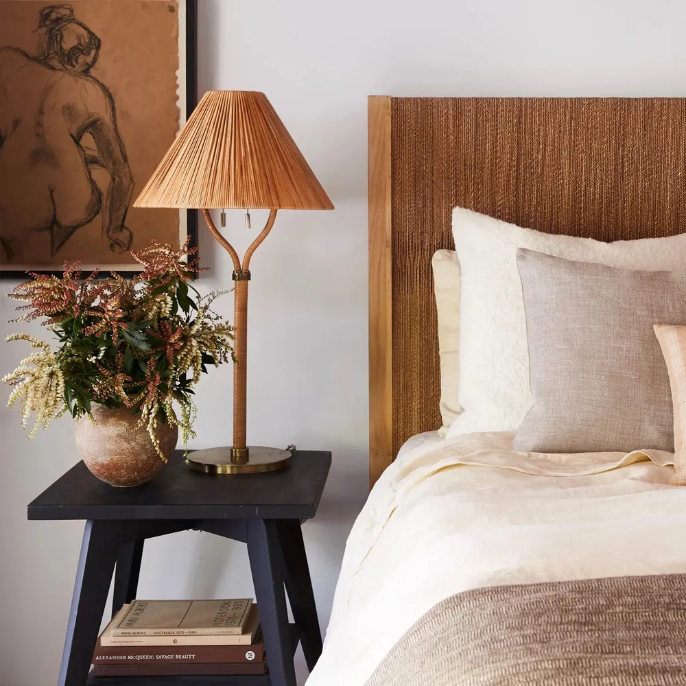 Belle Rattan Table Lamp - Natural, Brass