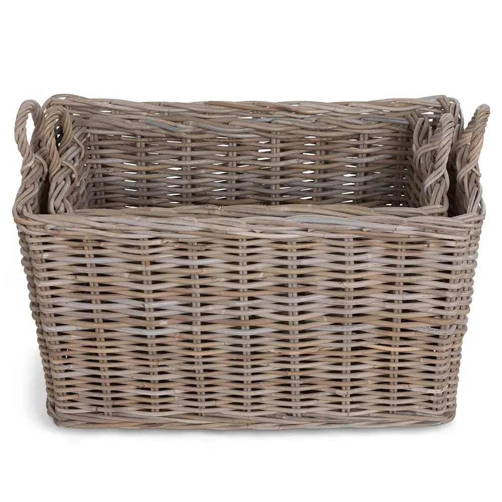 Belle Woven Caster Floor Basket Set of 2 - Brown, Rattan