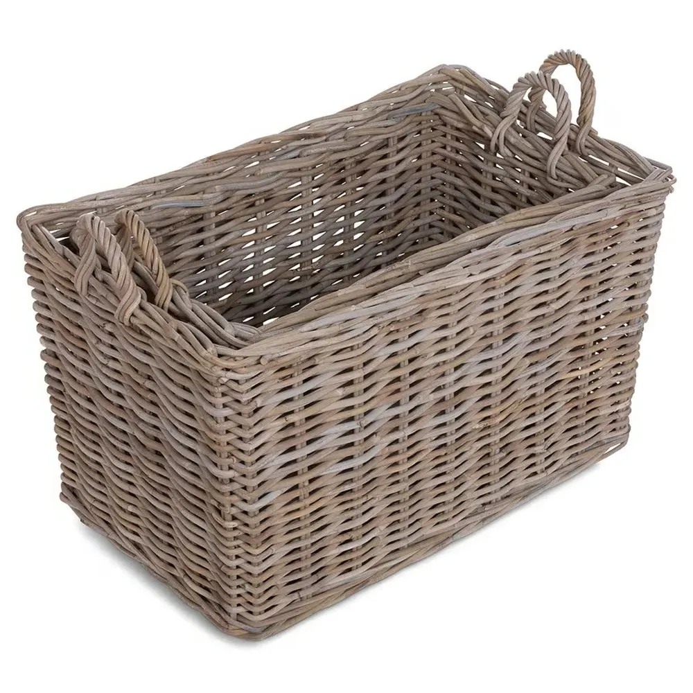 Belle Woven Caster Floor Basket Set of 2 - Brown, Rattan