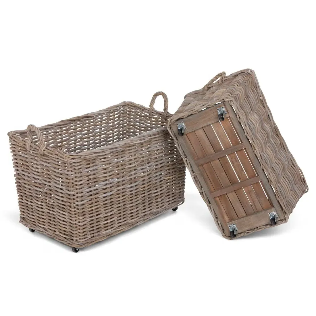 Belle Woven Caster Floor Basket Set of 2 - Brown, Rattan