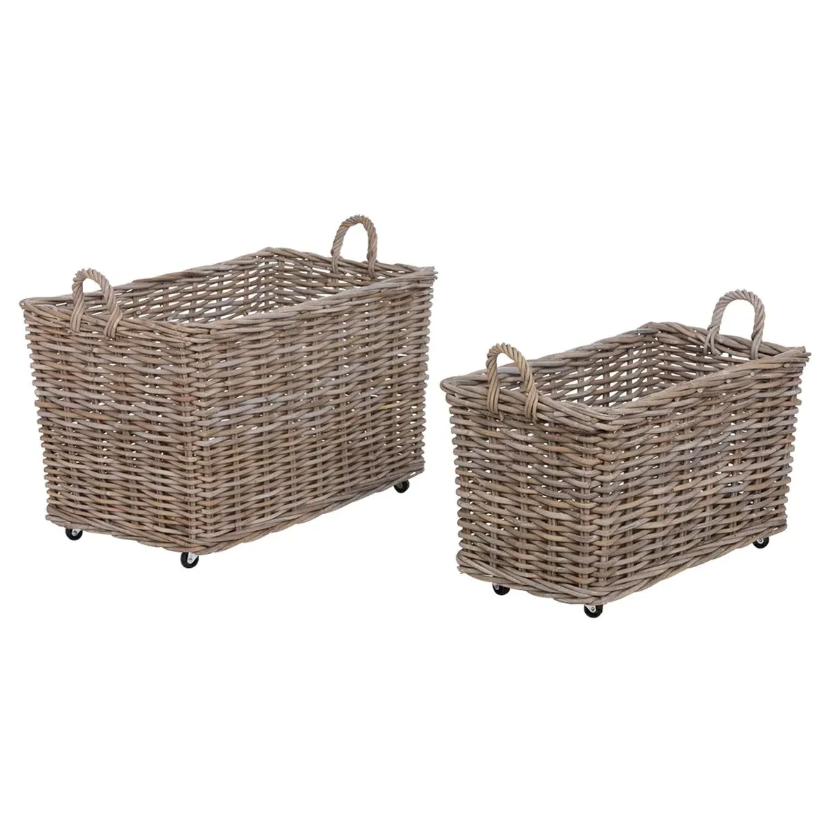 Belle Woven Caster Floor Basket Set of 2 - Brown, Rattan