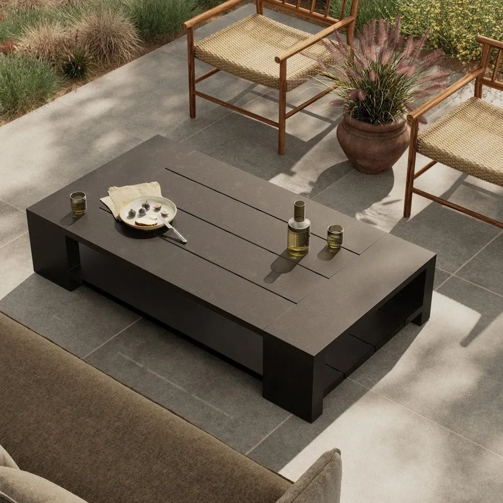 Benaiah Rectangular Outdoor Coffee Table - Black, Aluminum