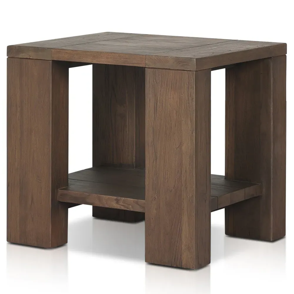 Benaiah Rectangular Outdoor End Table - Brown, Teak