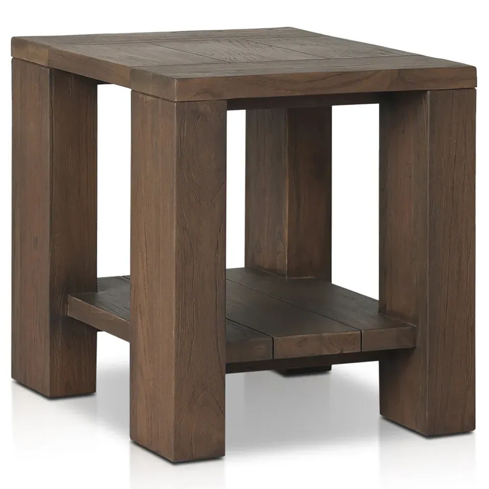 Benaiah Rectangular Outdoor End Table - Brown, Teak