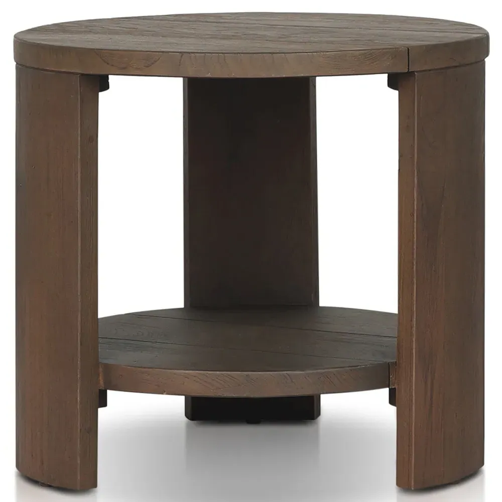 Benaiah Round Outdoor End Table - Brown, Teak