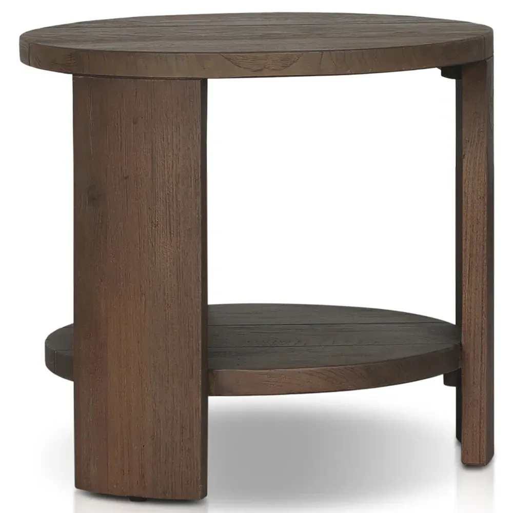 Benaiah Round Outdoor End Table - Brown, Teak