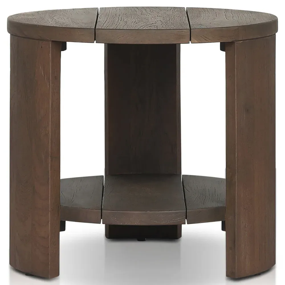 Benaiah Round Outdoor End Table - Brown, Teak
