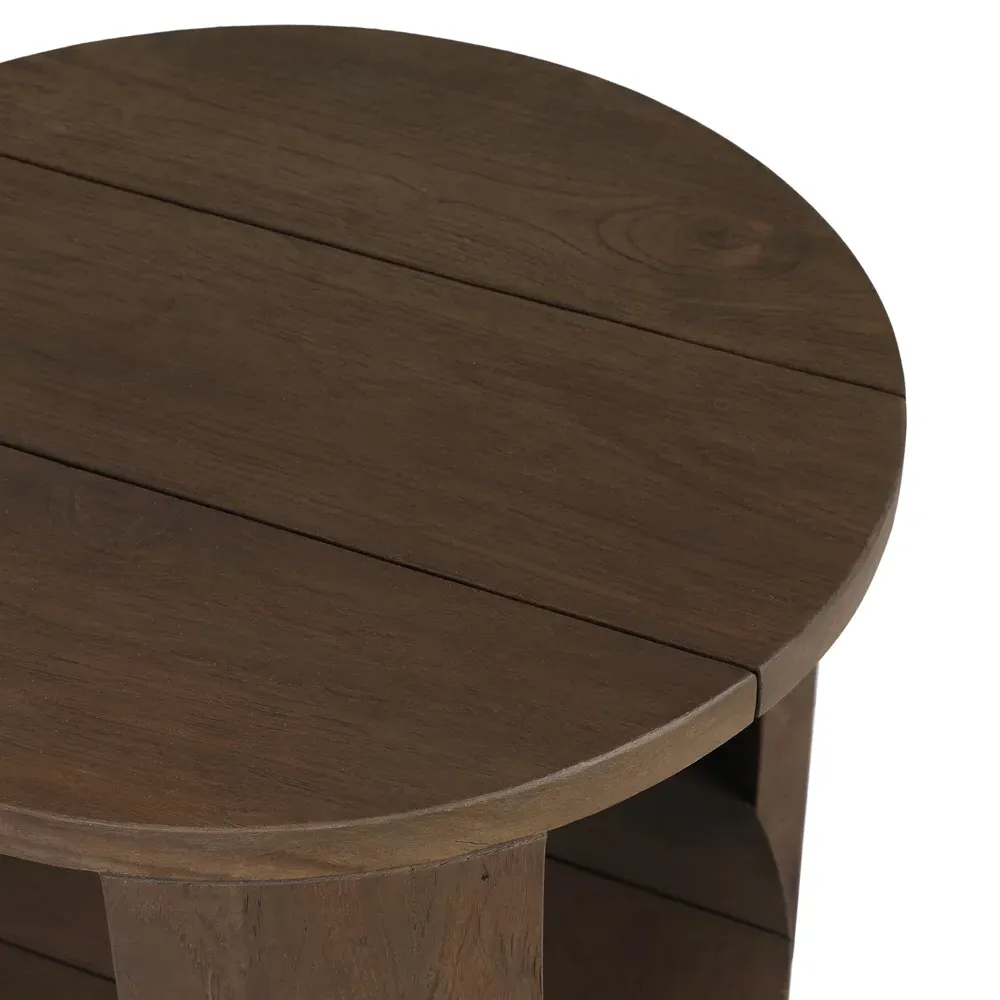 Benaiah Round Outdoor End Table - Brown, Teak