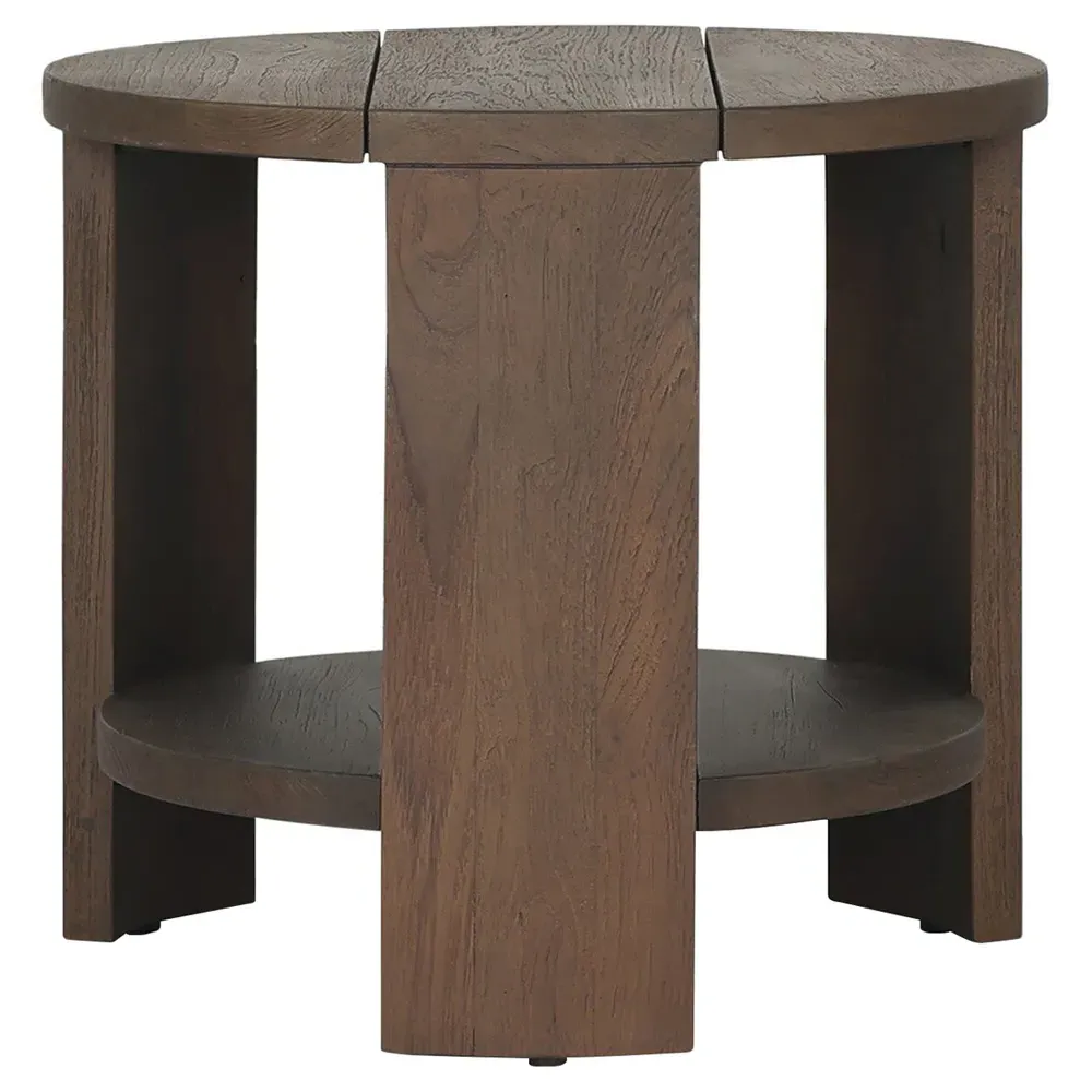 Benaiah Round Outdoor End Table - Brown, Teak image