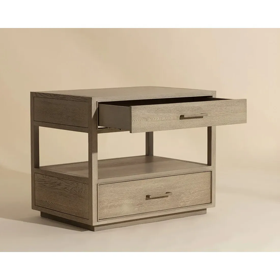 Benedick Wide Nightstand - Sand Beige, Oak