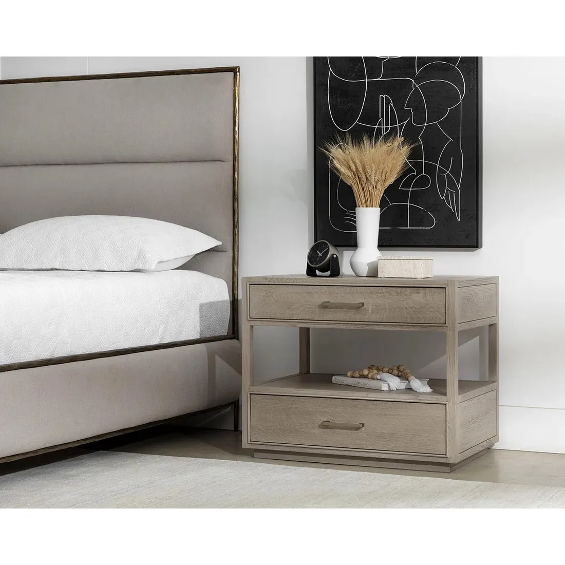Benedick Wide Nightstand - Sand Beige, Oak