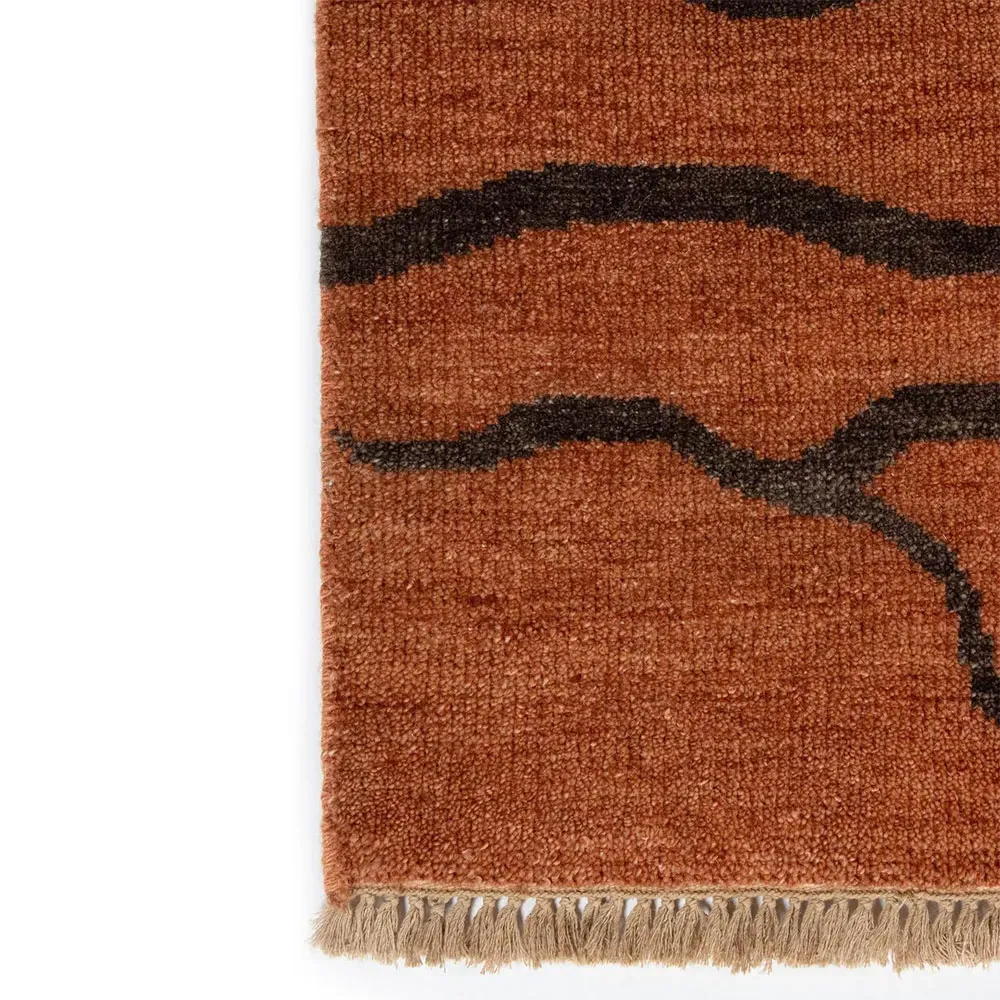 Bengal Tiger Stripe Hand Knotted Rug - Orange, Wool