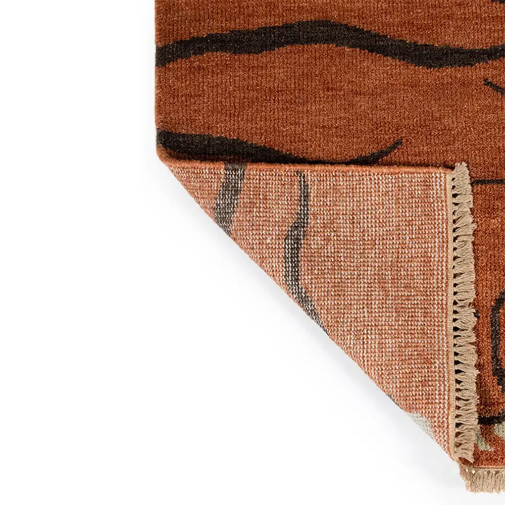 Bengal Tiger Stripe Hand Knotted Rug - Orange, Wool