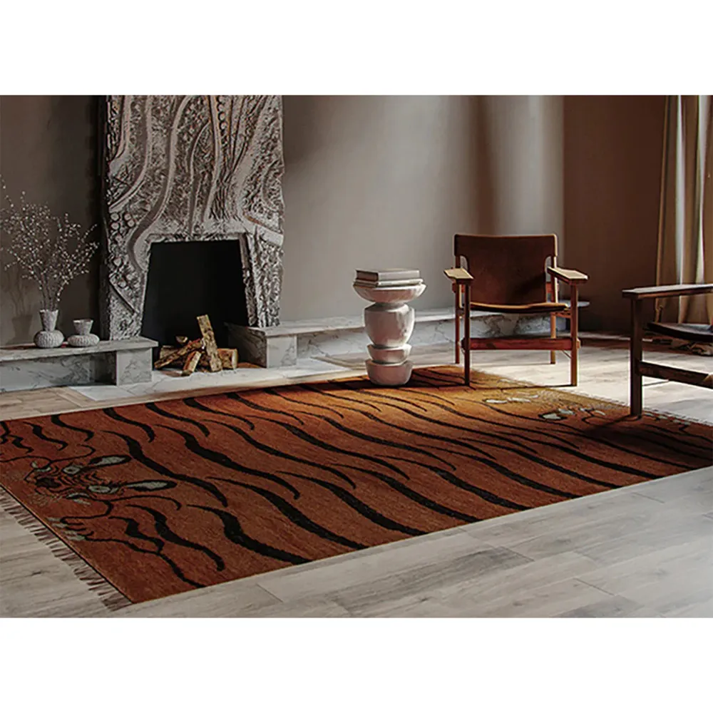 Bengal Tiger Stripe Hand Knotted Rug - Orange, Wool
