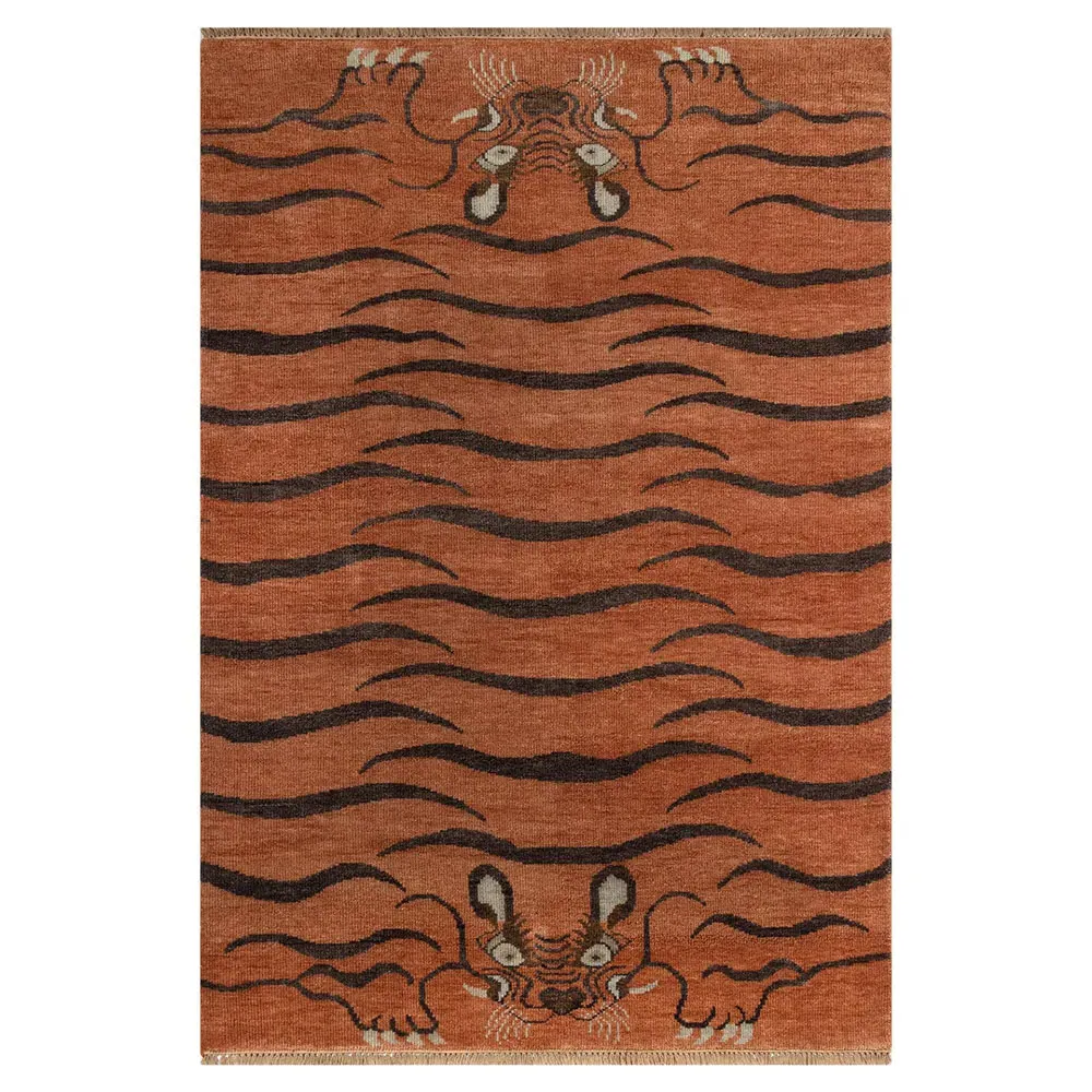 Bengal Tiger Stripe Hand Knotted Rug - Orange, Wool