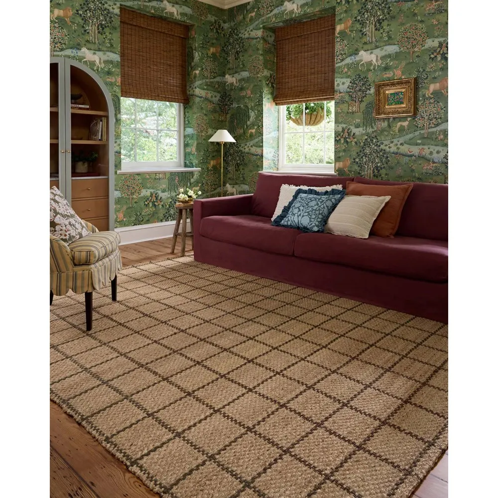 Benjamin Grid Patterned Jute Rug - Brown