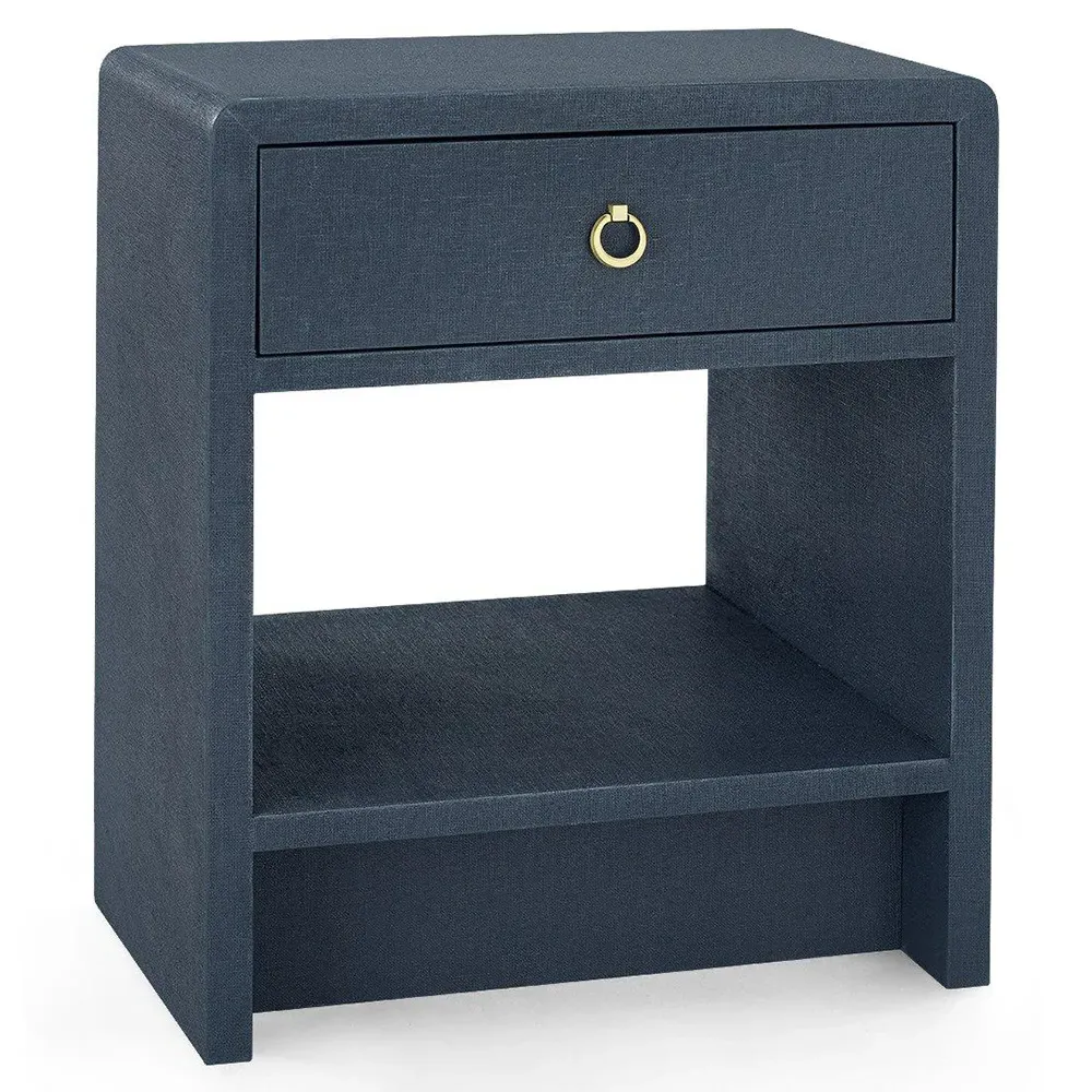 Benjamin Nightstand with Drawer - Blue, Lacquered Linen