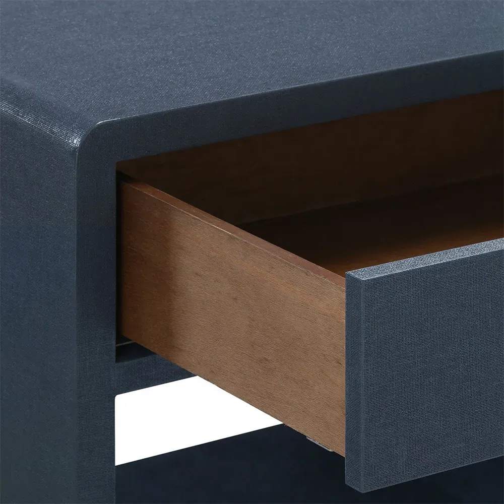Benjamin Nightstand with Drawer - Blue, Lacquered Linen