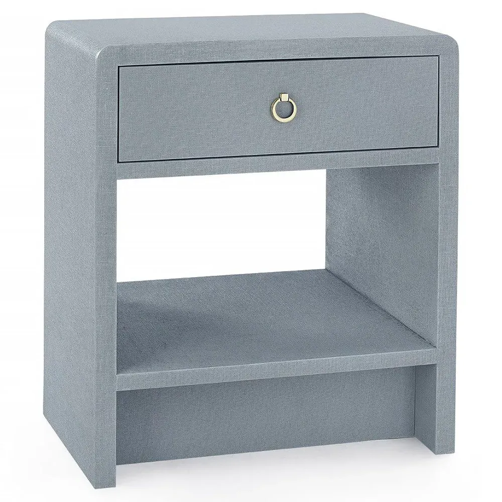 Benjamin Nightstand with Drawer - Grey, Lacquered Linen