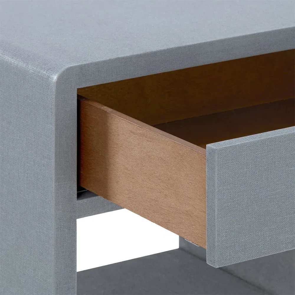 Benjamin Nightstand with Drawer - Grey, Lacquered Linen