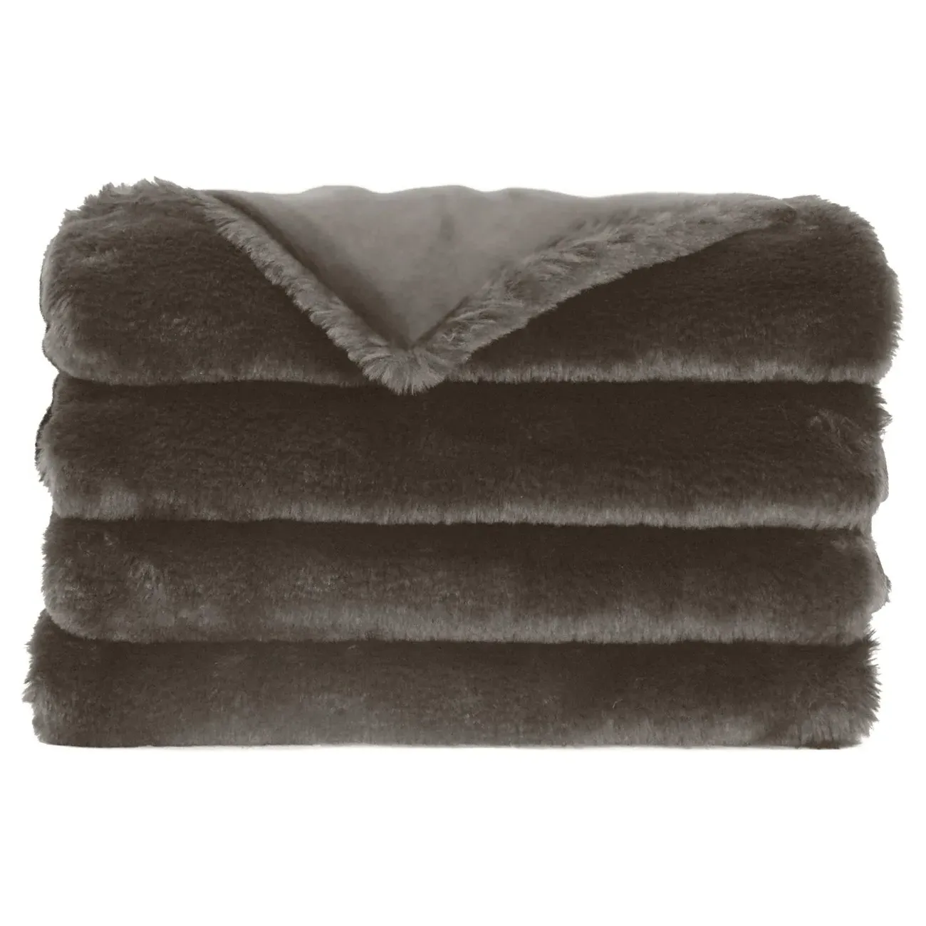 Bentlee Faux Fur Throw Blanket - Brown, Polyester image