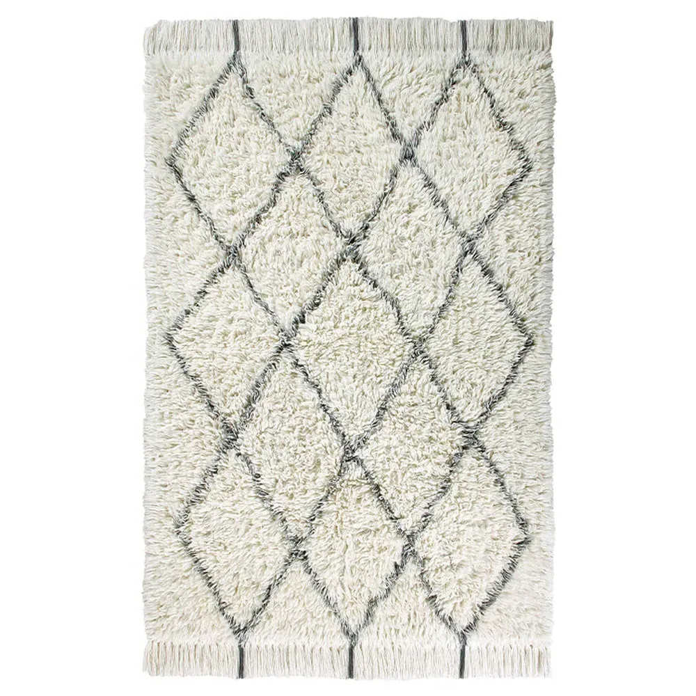 Berber Diamond Shag Washable Rug - White, Wool