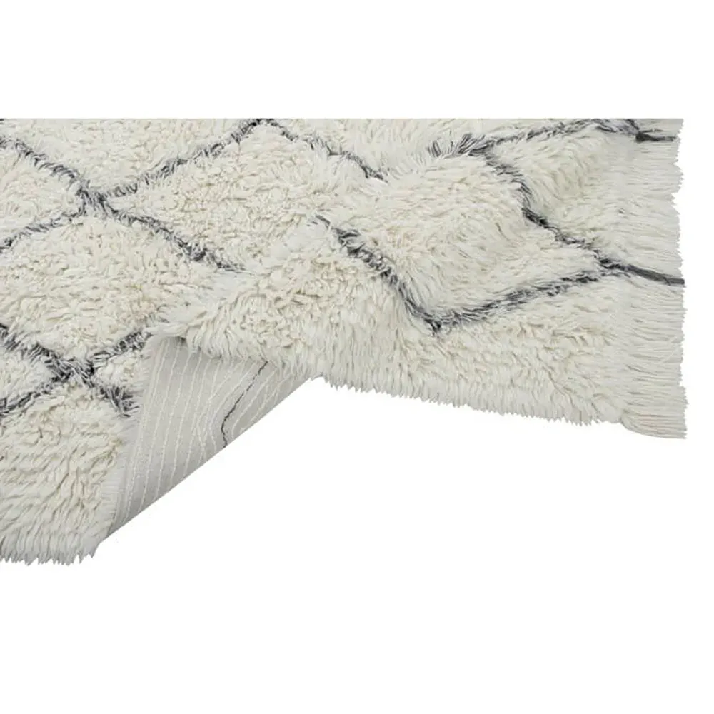 Berber Diamond Shag Washable Rug - White, Wool
