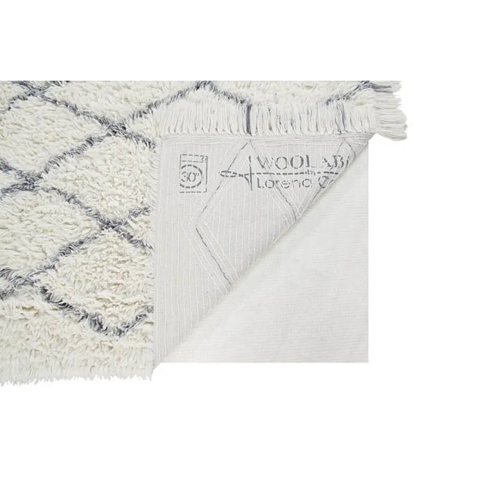 Berber Diamond Shag Washable Rug - White, Wool