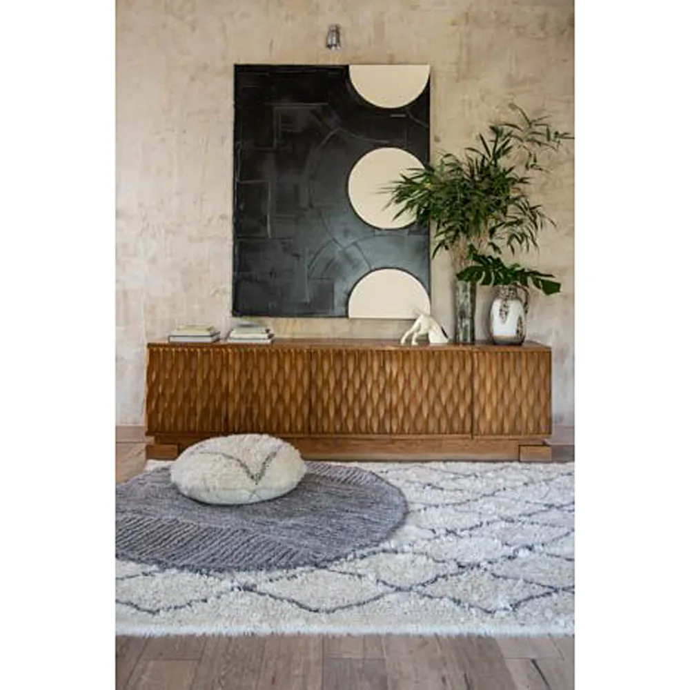 Berber Diamond Shag Washable Rug - White, Wool