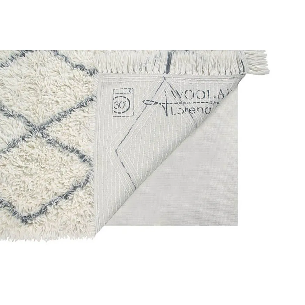 Berber Diamond Shag Washable Rug - White, Wool