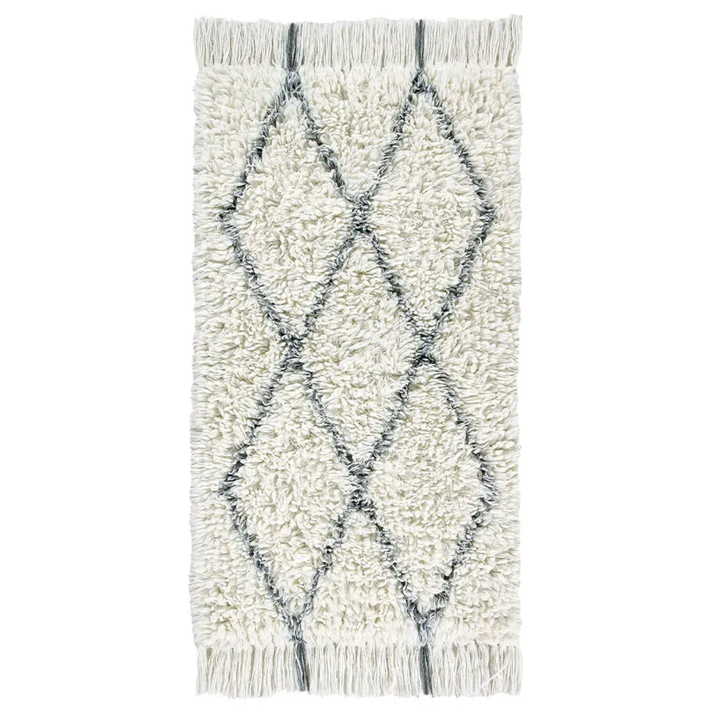 Berber Diamond Shag Washable Rug - White, Wool image