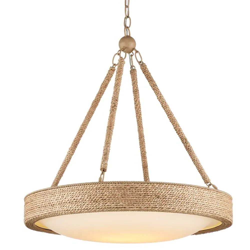 Berkley Woven Abaca Rope Wrought Iron Chandelier - Brown