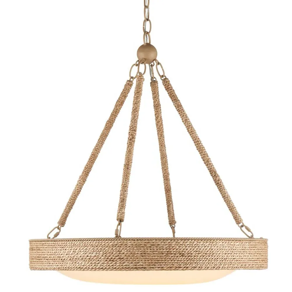 Berkley Woven Abaca Rope Wrought Iron Chandelier - Brown