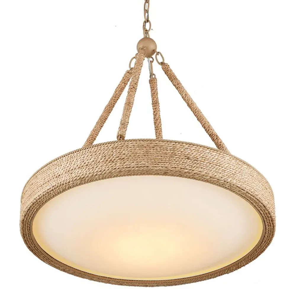 Berkley Woven Abaca Rope Wrought Iron Chandelier - Brown