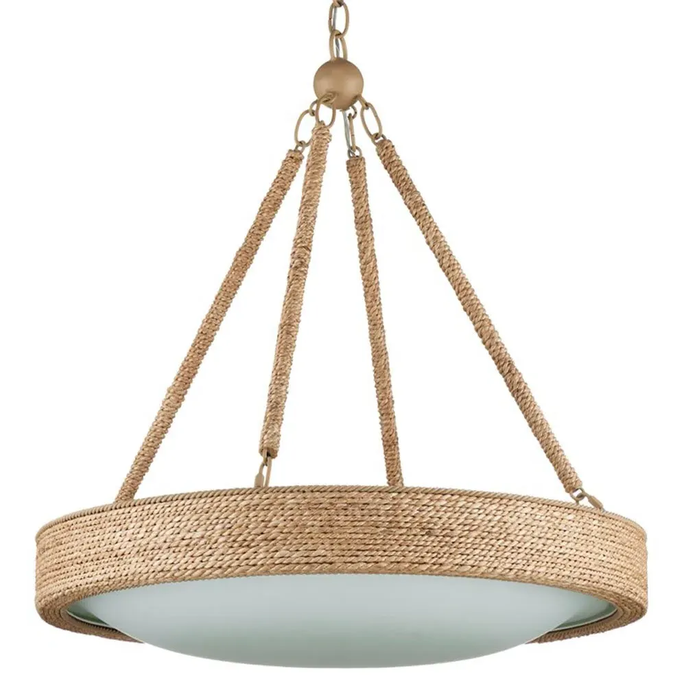 Berkley Woven Abaca Rope Wrought Iron Chandelier - Brown