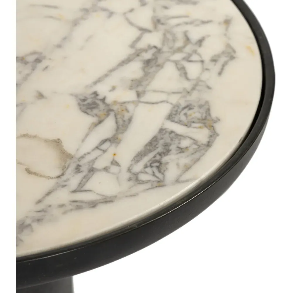 Berlin Round Outdoor End Table - White, Marble